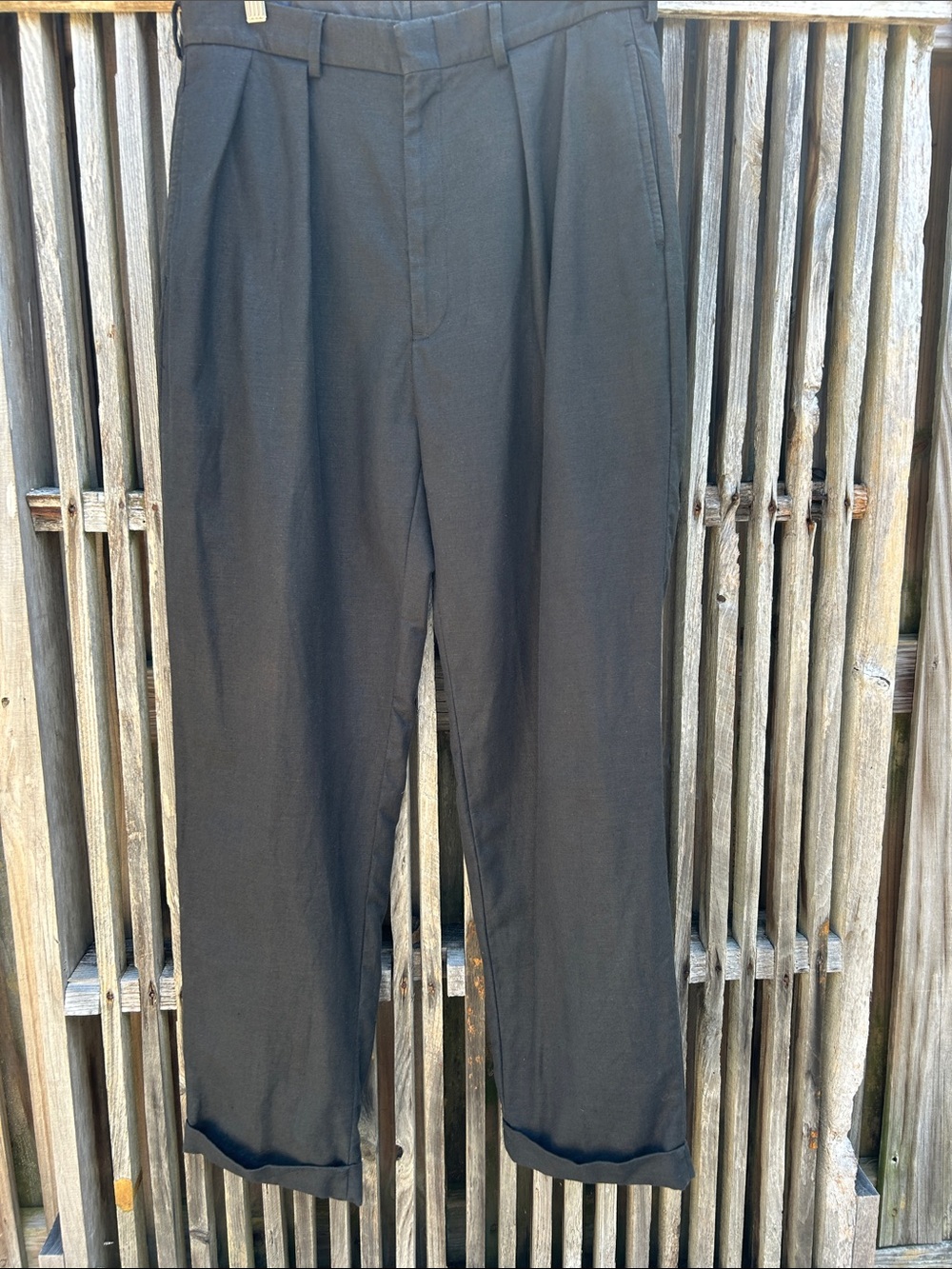 Vintage 90 Polo Ralph Lauren Dress Trousers Men 31x32 Linen Cotton Pleated Black